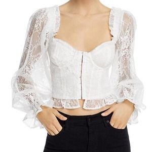 FOR LOVE & LEMONS CHEYENNE LACE BUSTIER TOP Size Small White Lace •••flaws